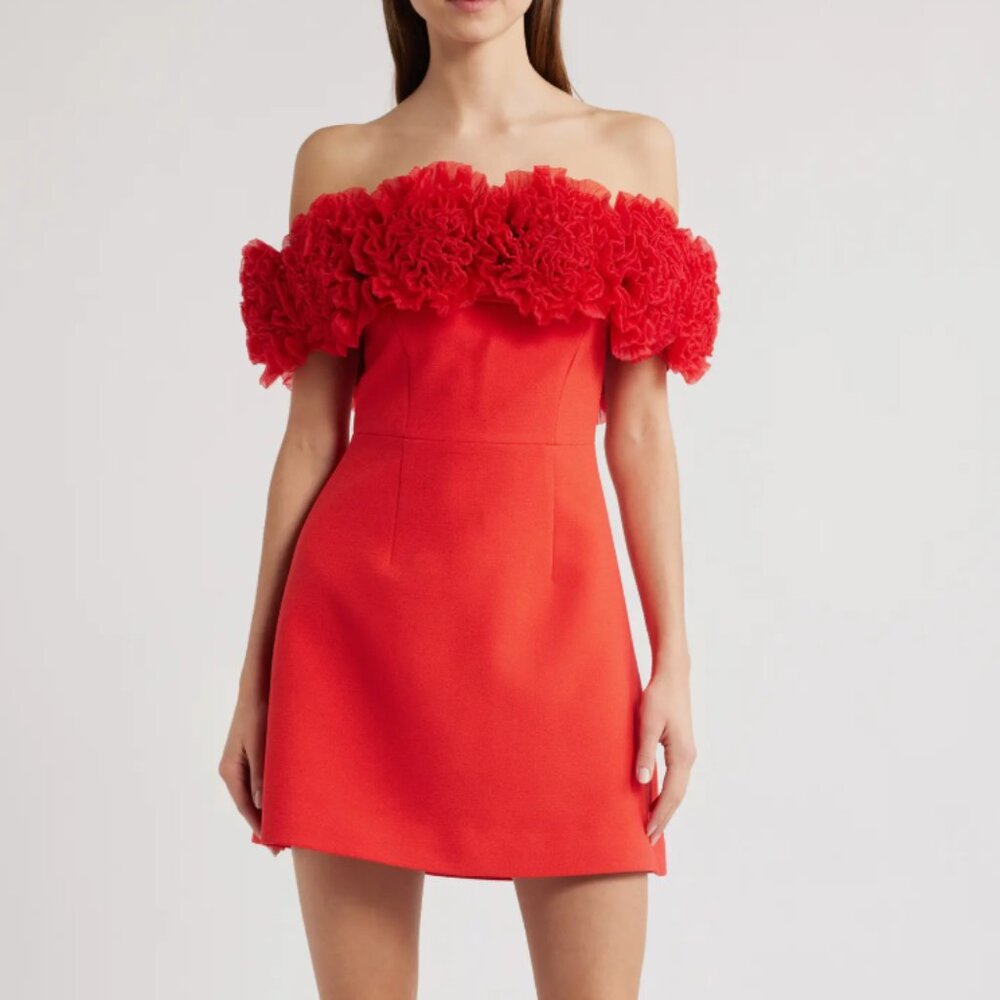 Sonya Moda Nahla Rosette Off the Shoulder Cocktail Minidress Size 6